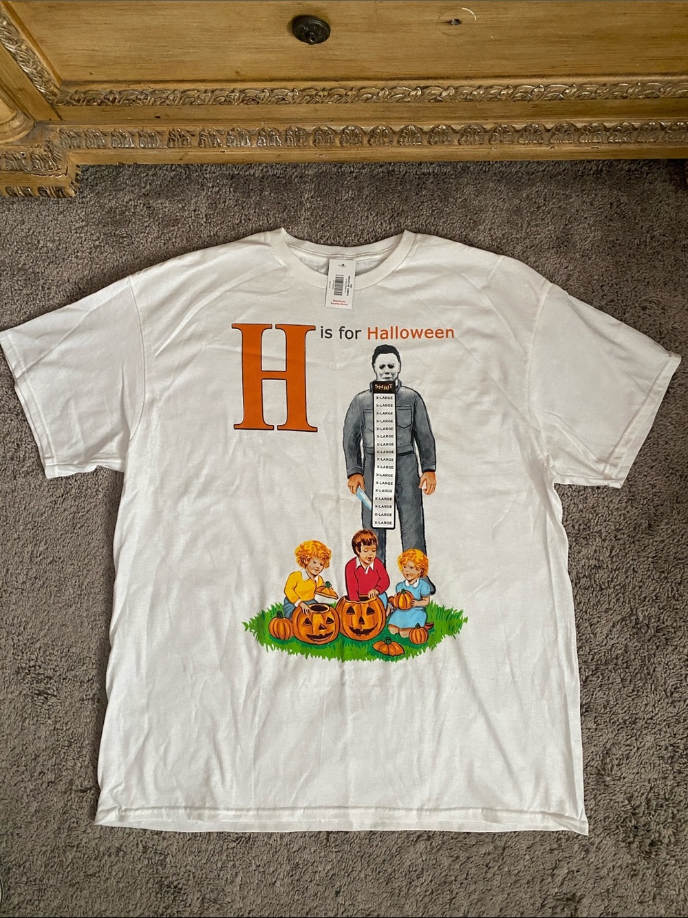 NWT Spirit White Halloween Graphic Tee with Orange Letter H